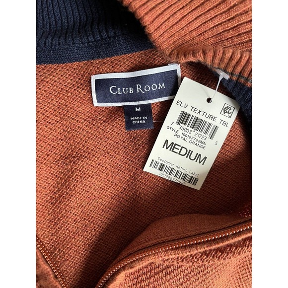 NWT Club Room Men’s Textured 1/4 Zip Pullover Sweater Royal Orange Sz Medium - Picture 5 of 6